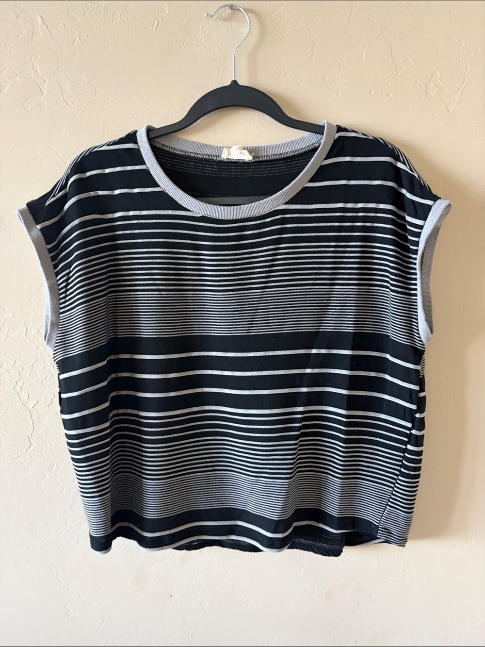 Classic Black & Gray Striped Cap-Sleeve Blouse